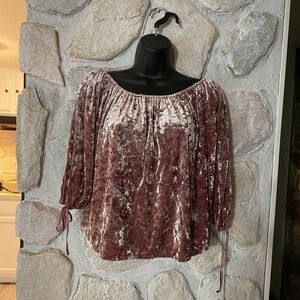 American Eagle Outfitters Womens Velvet Blouse Pink 3/4 Sleeve Off Shoulder-SM